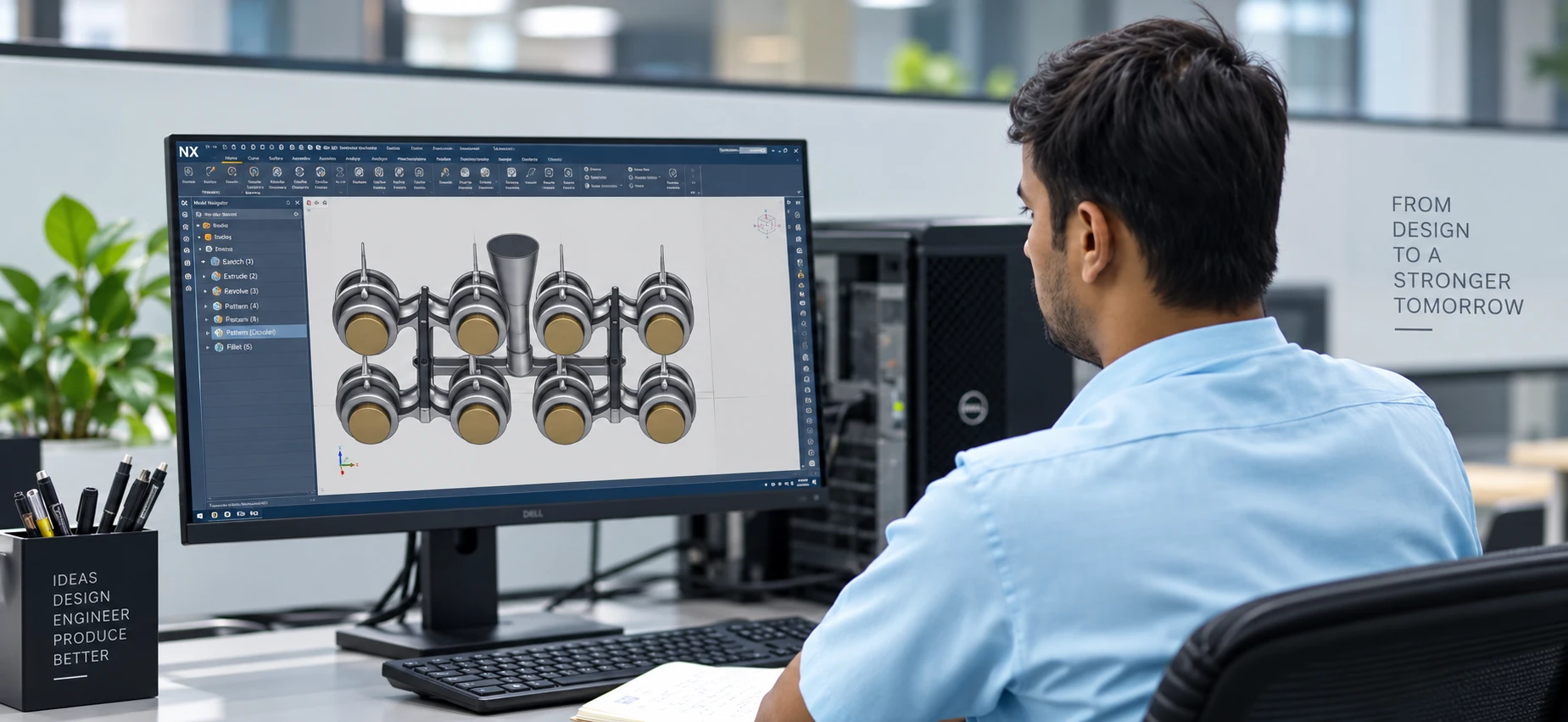 Engineer at Siemens NX 3D modelling a casting at Yash Group